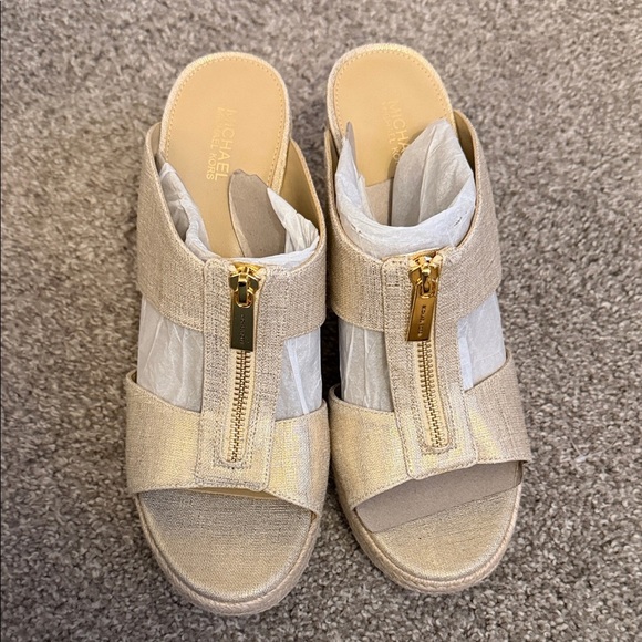 Michael Kors Shoes - Michael Kors Beige Zip-Front Mules
